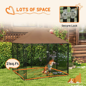 Outside Dog Kennel, 4.6' x 4.6' x 5' Puppy Play Pen with Canopy, Garden Playpen Fence Crate Enclosure Cage Rotating Bowl, for Dogs, Chickens, Ducks, Black - Small Pet Homes