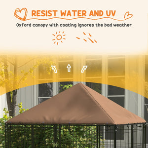 Outside Dog Kennel, 4.6' x 4.6' x 5' Puppy Play Pen with Canopy, Garden Playpen Fence Crate Enclosure Cage Rotating Bowl, for Dogs, Chickens, Ducks, Black - Small Pet Homes