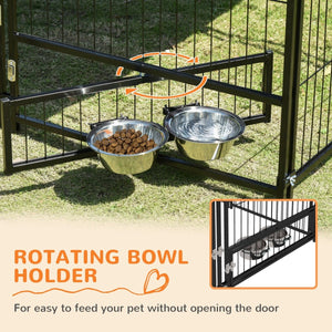 Outside Dog Kennel, 4.6' x 4.6' x 5' Puppy Play Pen with Canopy, Garden Playpen Fence Crate Enclosure Cage Rotating Bowl, for Dogs, Chickens, Ducks, Black - Small Pet Homes