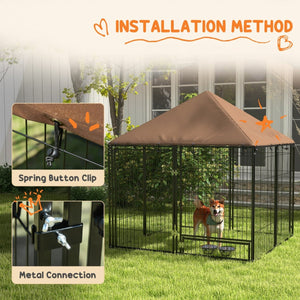Outside Dog Kennel, 4.6' x 4.6' x 5' Puppy Play Pen with Canopy, Garden Playpen Fence Crate Enclosure Cage Rotating Bowl, for Dogs, Chickens, Ducks, Black - Small Pet Homes