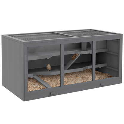 Oversized Wooden Hamster Cage with Open Roof, Cabin, and Ramp - Large Habitat for Hamsters and Small Animals - Small Pet Homes