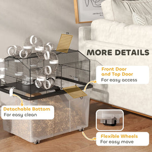 PawHut 2 - Tier Hamster Cage with 12" Deep Tray – Spacious, Multi - Level Habitat for Dwarf Hamsters & Gerbils - Small Pet Homes