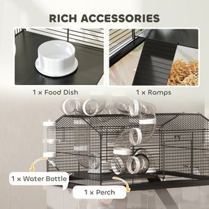 PawHut 2 - Tier Hamster Cage with 12" Deep Tray – Spacious, Multi - Level Habitat for Dwarf Hamsters & Gerbils - Small Pet Homes