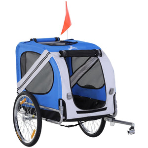 Pet Bike Cart – Folding Dog Trailer, 3 Entrances, 44 lb Max, Blue/White - Small Pet Homes