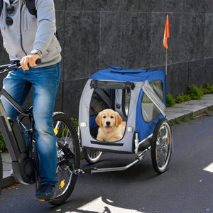 Pet Bike Cart – Folding Dog Trailer, 3 Entrances, 44 lb Max, Blue/White - Small Pet Homes