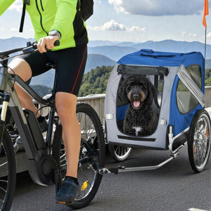 Pet Bike Cart – Folding Dog Trailer, 3 Entrances, 44 lb Max, Blue/White - Small Pet Homes