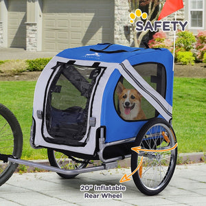 Pet Bike Cart – Folding Dog Trailer, 3 Entrances, 44 lb Max, Blue/White - Small Pet Homes