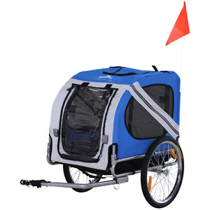 Pet Bike Cart – Folding Dog Trailer, 3 Entrances, 44 lb Max, Blue/White - Small Pet Homes