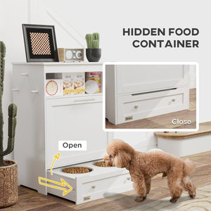 Pet Feeder Station with Storage Cabinet, Removable Bowls & Side Hooks – Organized Feeding & Storage for Dogs and Cats - Small Pet Homes