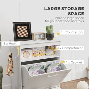 Pet Feeder Station with Storage Cabinet, Removable Bowls & Side Hooks – Organized Feeding & Storage for Dogs and Cats - Small Pet Homes