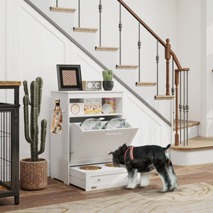 Pet Feeder Station with Storage Cabinet, Removable Bowls & Side Hooks – Organized Feeding & Storage for Dogs and Cats - Small Pet Homes