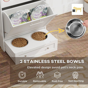 Pet Feeder Station with Storage Cabinet, Removable Bowls & Side Hooks – Organized Feeding & Storage for Dogs and Cats - Small Pet Homes