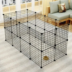 Portable Metal Pet Playpen for Rabbit, Guinea Pig, and other small pets – Indoor Modular Wire Fence (24 Panels, Black) - Small Pet Homes