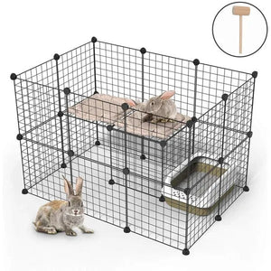 Portable Metal Pet Playpen for Rabbit, Guinea Pig, and other small pets – Indoor Modular Wire Fence (24 Panels, Black) - Small Pet Homes