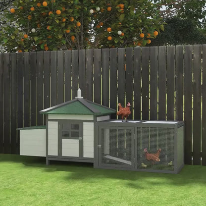 Chicken Coop with Run and Nesting Box – 77” Wooden Hen House with Tray, Ramp, Predator-Proof, Grey
