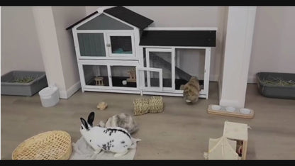 61" Indoor & Outdoor Wooden Rabbit Hutch with Roof, Trays & Enclosed Shelter – Safe, Easy-to-Clean Bunny Cage