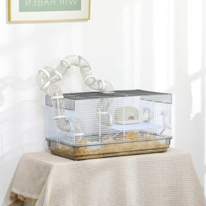 Small Animal Cage for Gerbils & Dwarf Hamsters – Indoor Habitat with Tubes, Exercise Wheel, Food Dish & Water Bottle - Small Pet Homes