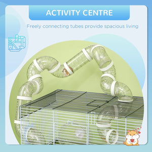 Small Animal Cage for Gerbils & Dwarf Hamsters – Indoor Habitat with Tubes, Exercise Wheel, Food Dish & Water Bottle - Small Pet Homes