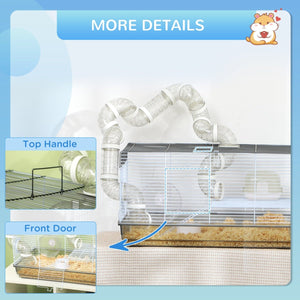 Small Animal Cage for Gerbils & Dwarf Hamsters – Indoor Habitat with Tubes, Exercise Wheel, Food Dish & Water Bottle - Small Pet Homes