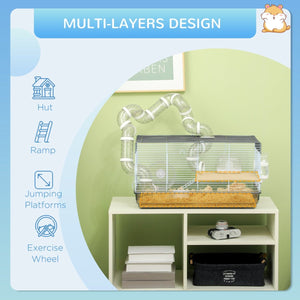 Small Animal Cage for Gerbils & Dwarf Hamsters – Indoor Habitat with Tubes, Exercise Wheel, Food Dish & Water Bottle - Small Pet Homes