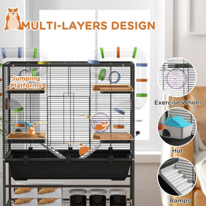 Small Animal Cage for Syrian Hamster & Gerbil – Large Indoor Habitat with Tubing System, Running Wheel, Ramps & Platforms - Small Pet Homes