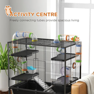 Small Animal Cage for Syrian Hamster & Gerbil – Large Indoor Habitat with Tubing System, Running Wheel, Ramps & Platforms - Small Pet Homes