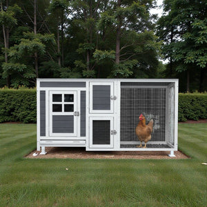 Small Gray Wooden Chicken House - Compact Fir Wood with Metal Wire Construction - Small Pet Homes