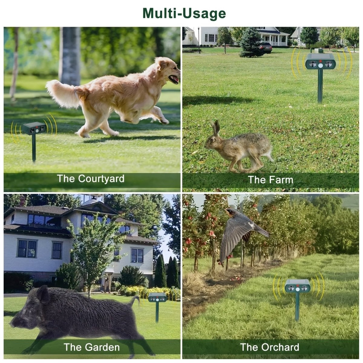 Solar Ultrasonic Outdoor Animal Repellent Device - Small Pet Homes