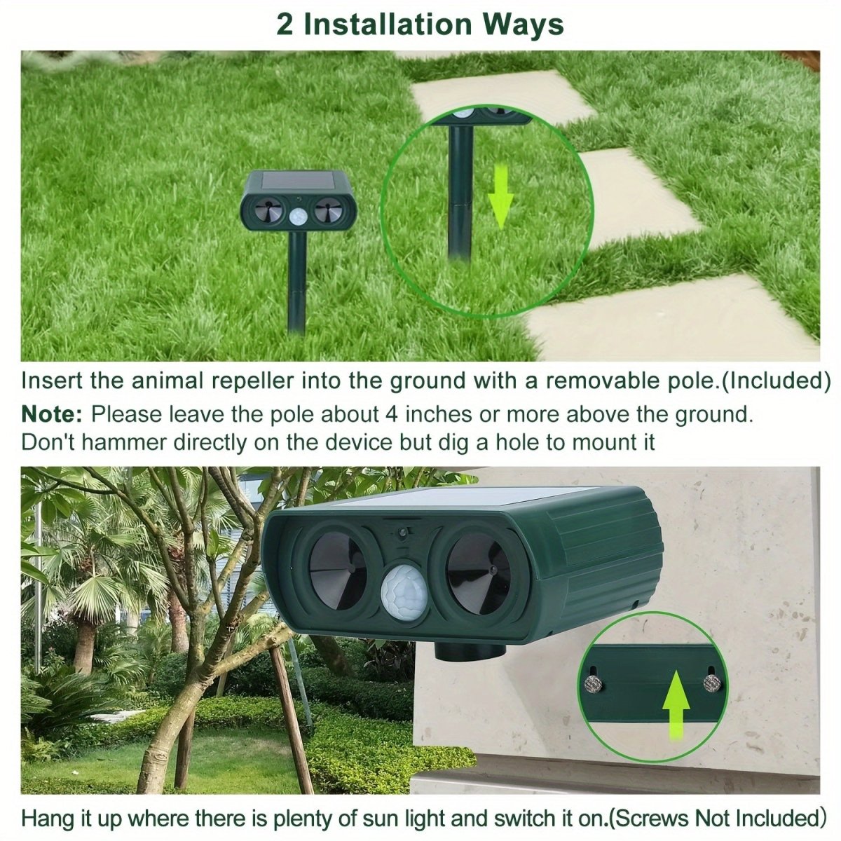 Solar Ultrasonic Outdoor Animal Repellent Device - Small Pet Homes