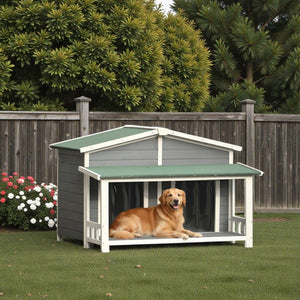 Spacious Wooden Dog House with Porch - Sturdy, Weather - Resistant for Medium Dogs - Small Pet Homes