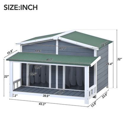 Spacious Wooden Dog House with Porch - Sturdy, Weather - Resistant for Medium Dogs - Small Pet Homes