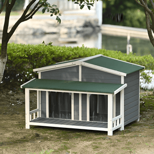 Spacious Wooden Dog House with Porch - Sturdy, Weather - Resistant for Medium Dogs - Small Pet Homes