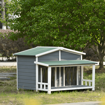 Spacious Wooden Dog House with Porch - Sturdy, Weather - Resistant for Medium Dogs - Small Pet Homes