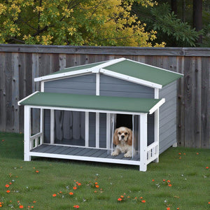 Spacious Wooden Dog House with Porch - Sturdy, Weather - Resistant for Medium Dogs - Small Pet Homes