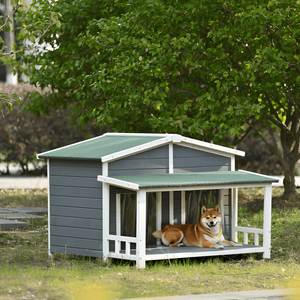 Spacious Wooden Dog House with Porch - Sturdy, Weather - Resistant for Medium Dogs - Small Pet Homes