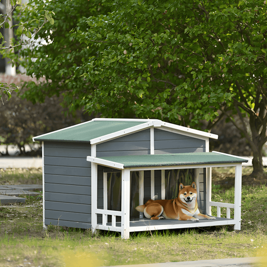 Spacious Wooden Dog House with Porch - Sturdy, Weather - Resistant for Medium Dogs - Small Pet Homes