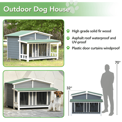 Spacious Wooden Dog House with Porch - Sturdy, Weather - Resistant for Medium Dogs - Small Pet Homes
