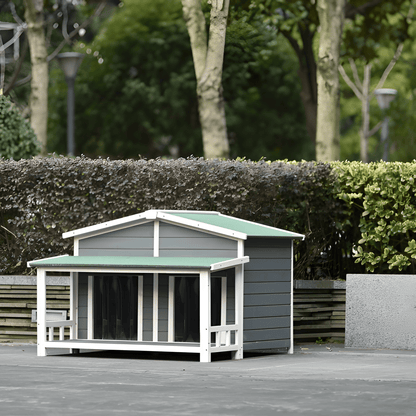 Spacious Wooden Dog House with Porch - Sturdy, Weather - Resistant for Medium Dogs - Small Pet Homes