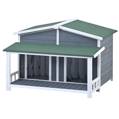 Spacious Wooden Dog House with Porch - Sturdy, Weather - Resistant for Medium Dogs - Small Pet Homes