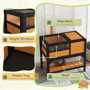 Tortoise Habitat with Storage Shelf – Indoor Reptile Cage with Weather Shelter and Hide Box - Small Pet Homes