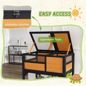 Tortoise Habitat with Storage Shelf – Indoor Reptile Cage with Weather Shelter and Hide Box - Small Pet Homes