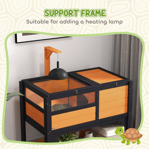 Tortoise Habitat with Storage Shelf – Indoor Reptile Cage with Weather Shelter and Hide Box - Small Pet Homes
