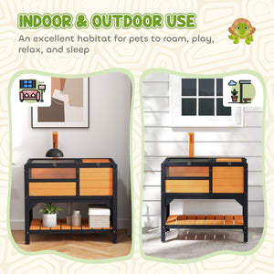 Tortoise Habitat with Storage Shelf – Indoor Reptile Cage with Weather Shelter and Hide Box - Small Pet Homes