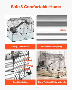 Wire Hamster Cage Habitat – Indoor Small Animal House for Gerbils, Rats, Mice & Rodents with Acrylic Panels - Small Pet Homes