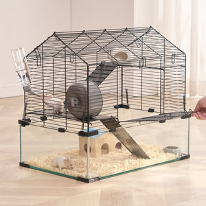 Wire Hamster Cage Habitat – Indoor Small Animal House for Gerbils, Rats, Mice & Rodents with Acrylic Panels - Small Pet Homes