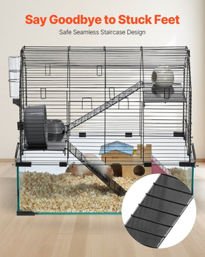 Wire Hamster Cage Habitat – Indoor Small Animal House for Gerbils, Rats, Mice & Rodents with Acrylic Panels - Small Pet Homes