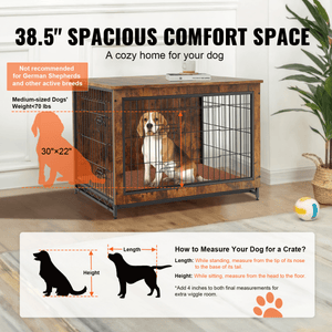 Wooden Dog Crate End Table with Double Doors & Removable Tray – Rustic Brown - Small Pet Homes