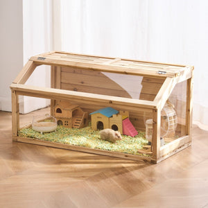 Wooden Hamster Cage Habitat – Clear Small Animal Cage for Mice, Rats & Hamsters with Acrylic Panels - Small Pet Homes