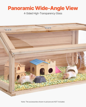 Wooden Hamster Cage Habitat – Clear Small Animal Cage for Mice, Rats & Hamsters with Acrylic Panels - Small Pet Homes